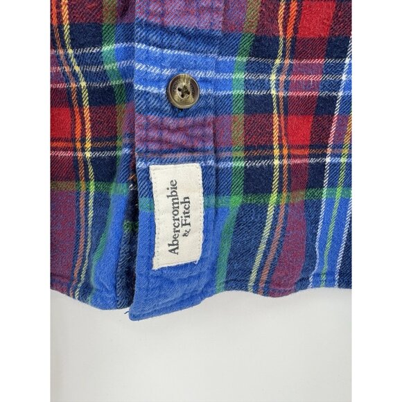 Abercrombie Fitch Shirt Mens XL Blue Red Plaid Muscle Fit Flannel Heavy Y2K Gorp - Picture 5 of 11